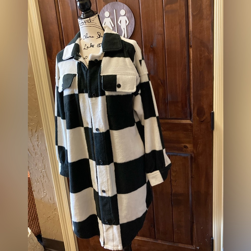 Black and White Checkered Trench Coat